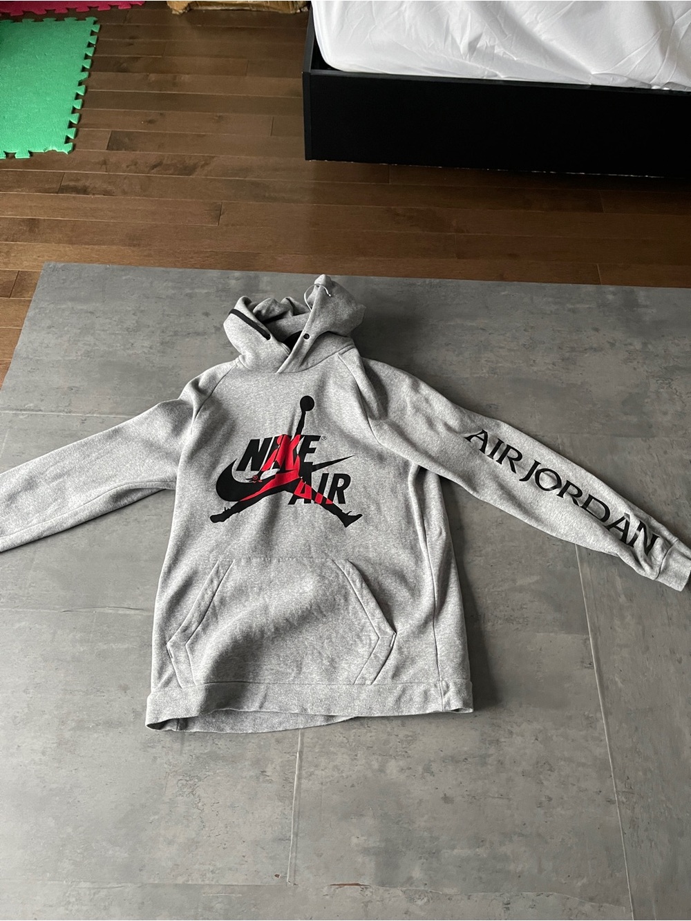 Jordan Grey Hoodie with Black and Red Logo - Men's Crewneck size Medium